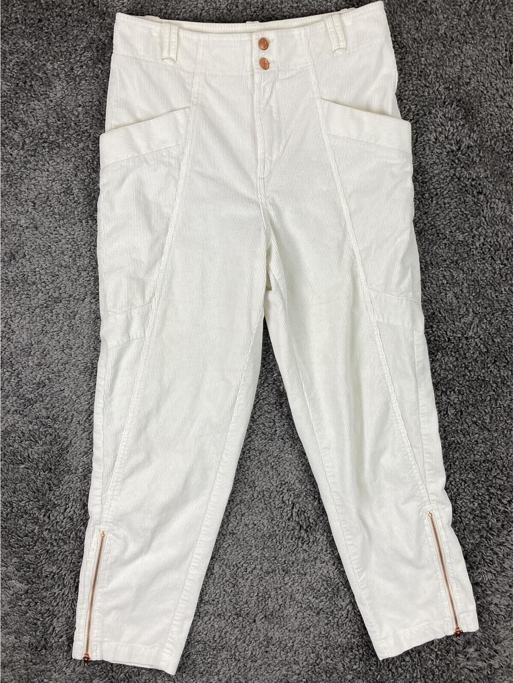 Anthropologie Pilcro Corduroy Cargo Pants White High Rise Ankle Zip Slim Size 30